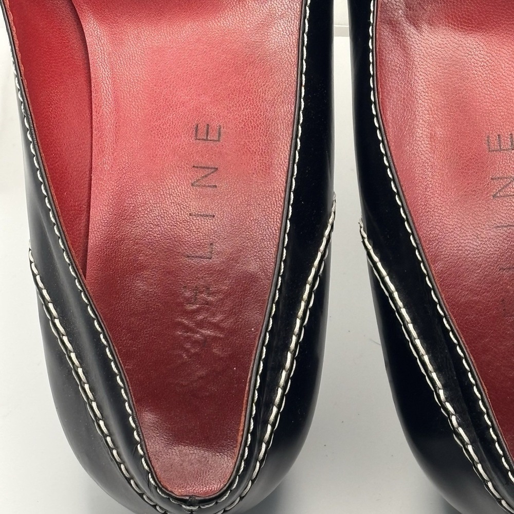 Vintage CELINE Paris Black Leather Kiltie Loafers White Stitch 38 B Made‎ Italy - Picture 7 of 11